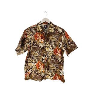 Panhandle Slim Shirt‎ Men's L 100% Cotton Brown Orange Tropical